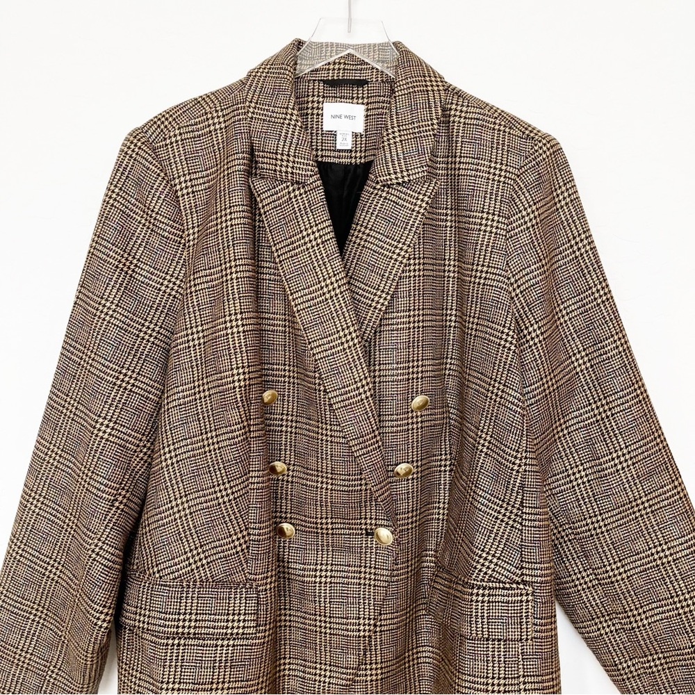 Nine West Womens Blazer Brown and Tan with Metallic Accents Size 2X - Picture 3 of 10